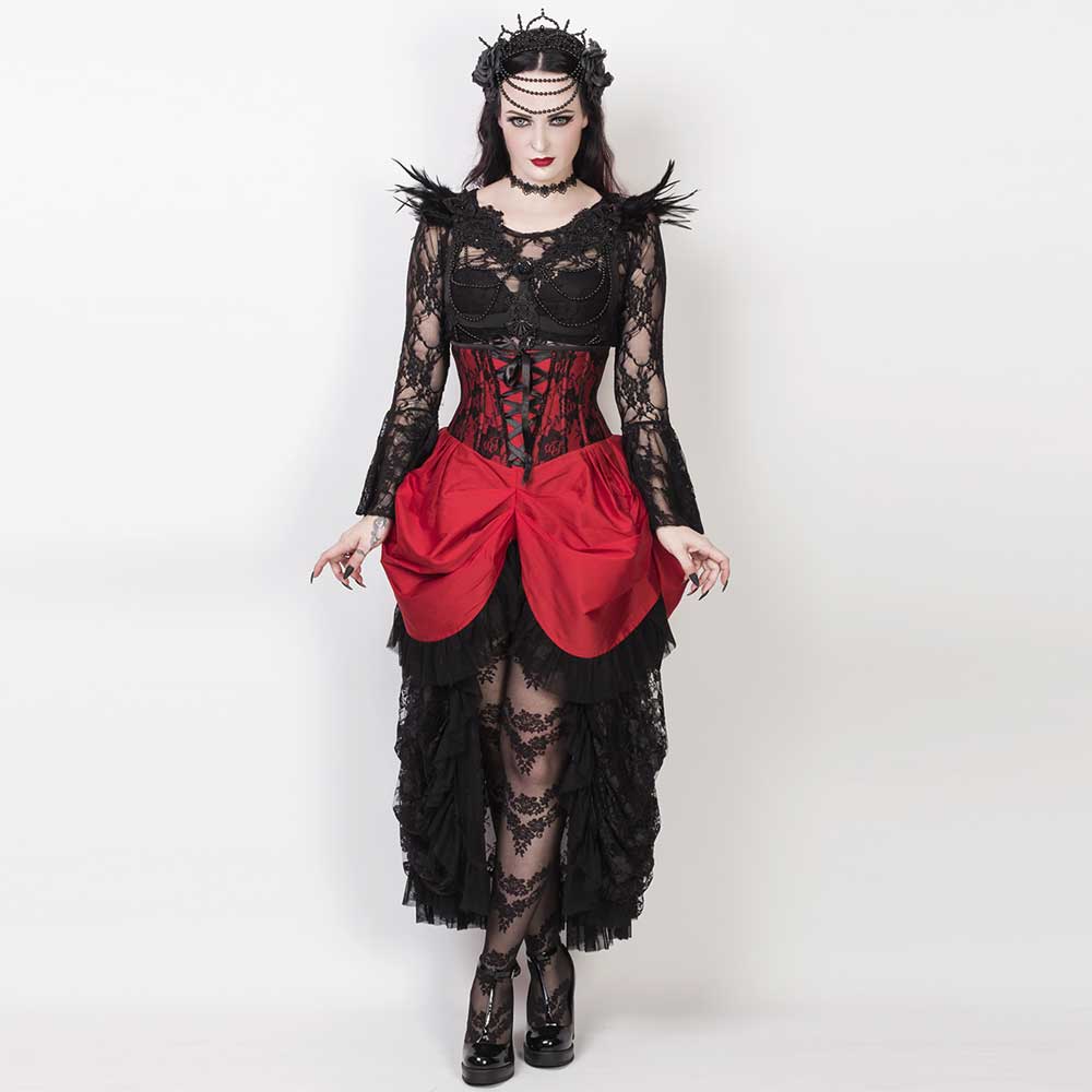 Attitude Corsets - Burlesque underbust corset Hoch niedriger Rock - Rot